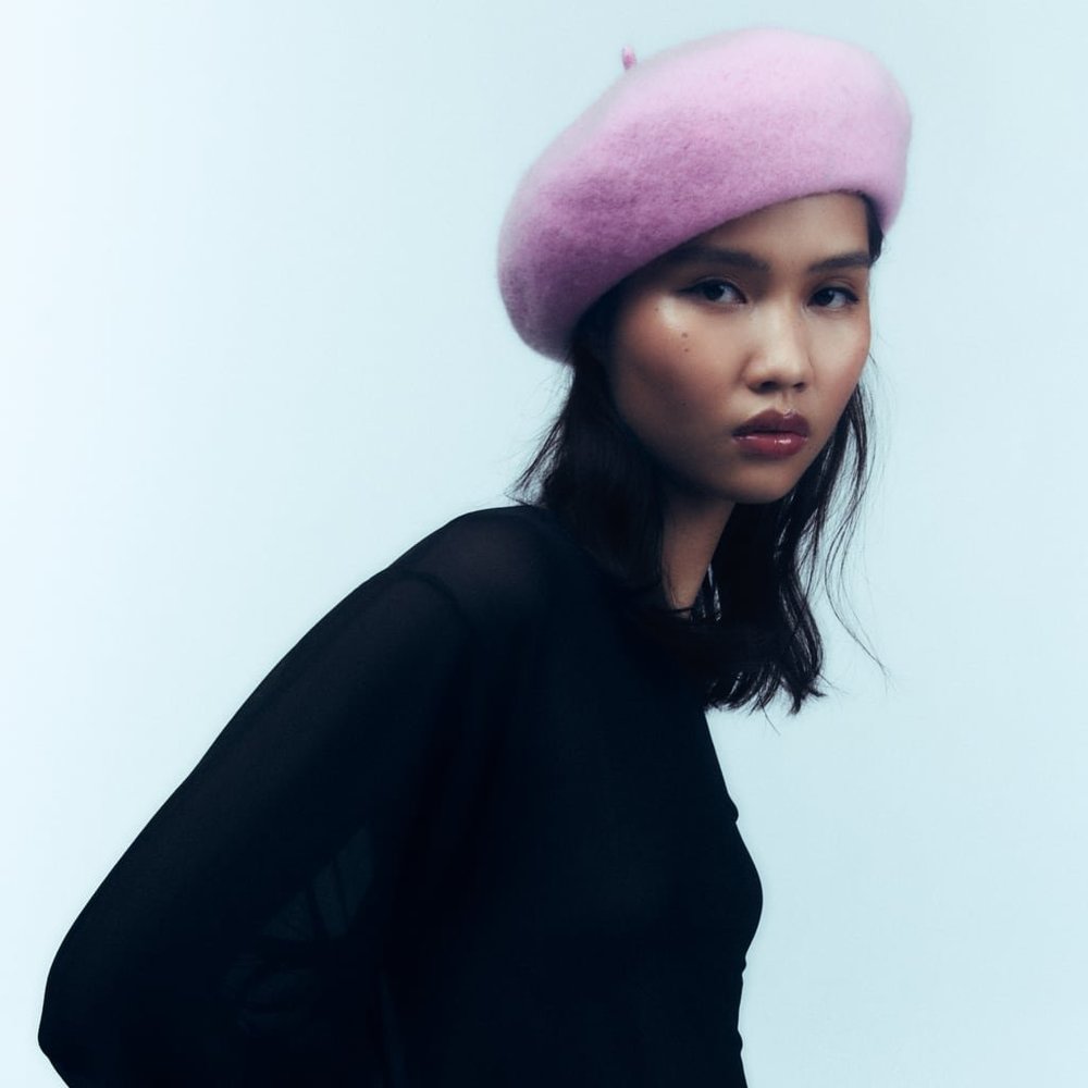 NWT ZARA 100% WOOL BERET  LIGHT MAUVE